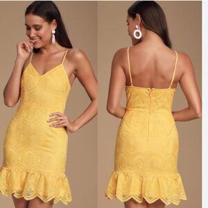 LULUS SHURA YELLOW EMBROIDERED SLEEVELESS MINI DRESS STYLE IDD73277 - M